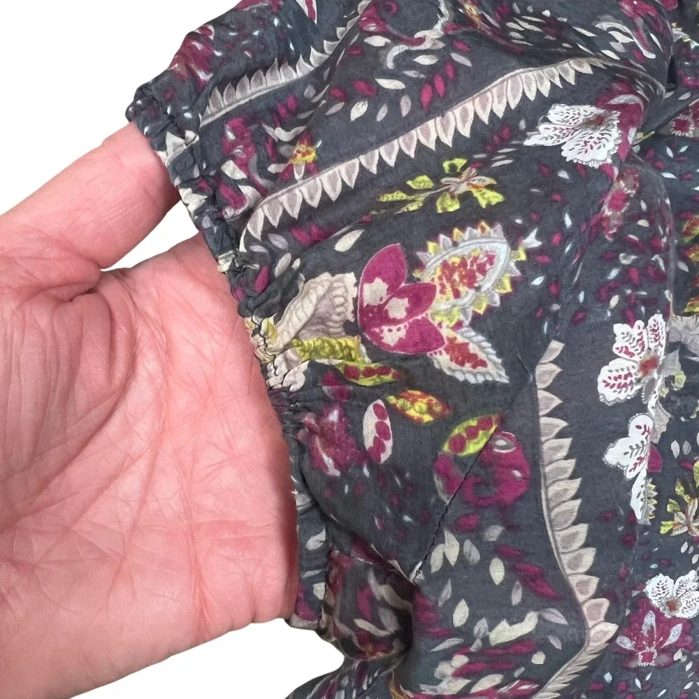 Banana Republic Silk Blend Floral Boho Square Neck Puff Sleeve Blouse XS Purple